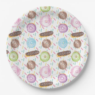 Mix Watercolor Frosted Doughnut and Sprinkles Paper Plate