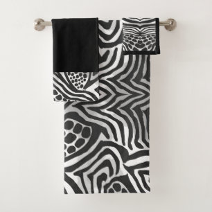 Mixed Animal Print Bathroom Towel Set - B&W Black