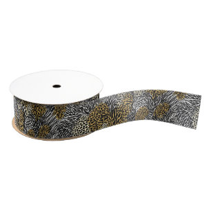 Mixed Animal Print Zebra Leopard Tiger Mixed Print Grosgrain Ribbon