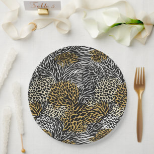 Mixed Animal Print Zebra Leopard Tiger Mixed Print Paper Plate