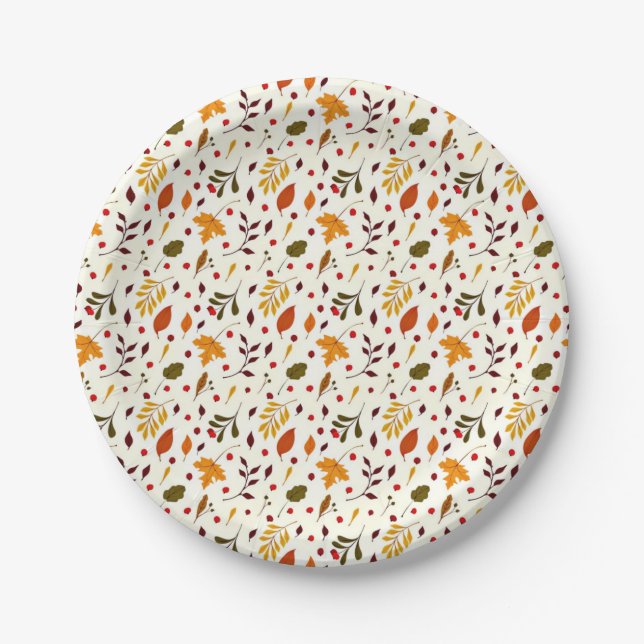 Mixed autumn leaves paper plate (Front)