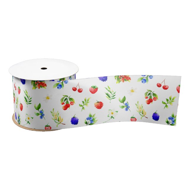 Mixed Berries Pattern Satin Ribbon (Spool)