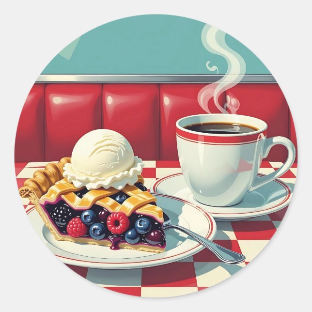 Mixed Berry Pie, Ice Cream and Coffee Classic Round Sticker (Front)