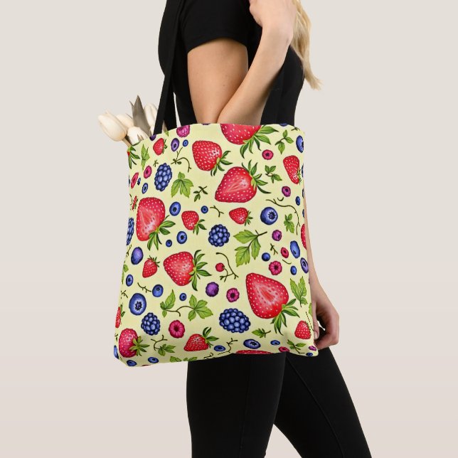 Mixed Berry Seamless Pattern Tote Bag (Close Up)