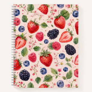 Mixed Berry Watercolor Fruit Pattern Notebook