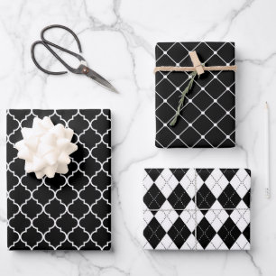 Mixed Black & White Geometric Patterns  Wrapping Paper Sheet