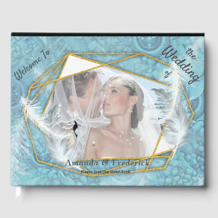 Mixed blue silky pattern with white sparkles guest book