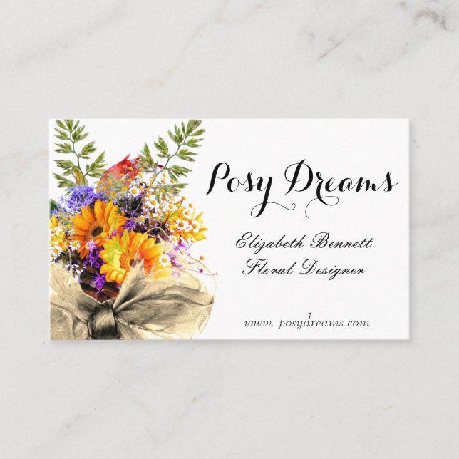 Mixed Bouquet with Big Bow Florist Business Card (Front)