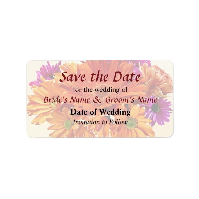 Mixed Bouquet With  Daisy and Mums Save the Date Label (Front)