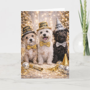 Mixed Breed Dog New Year Card Happy New Year Trio