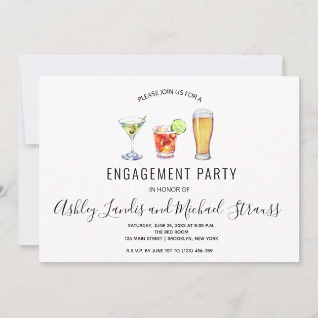 Mixed Cocktail Drinks Engagement Party Invitation (Front)