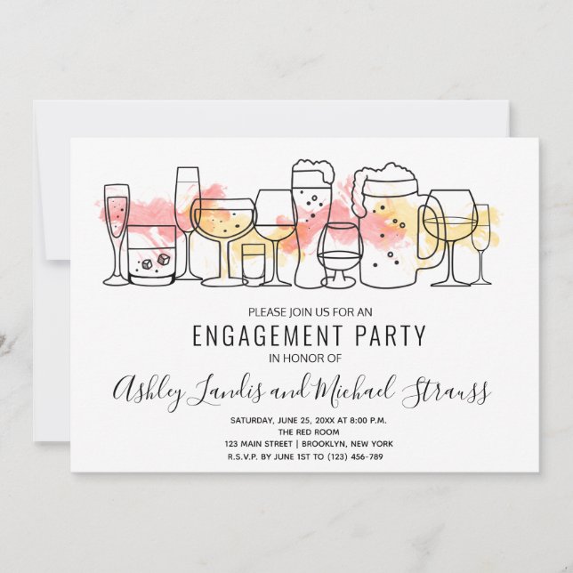 Mixed Cocktail Drinks Engagement Party Invitation (Front)