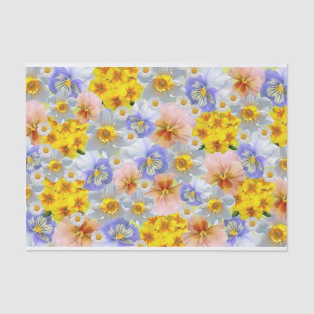 Mixed Colour Pansy Flowers and Daffodils Tissue Paper (Front)