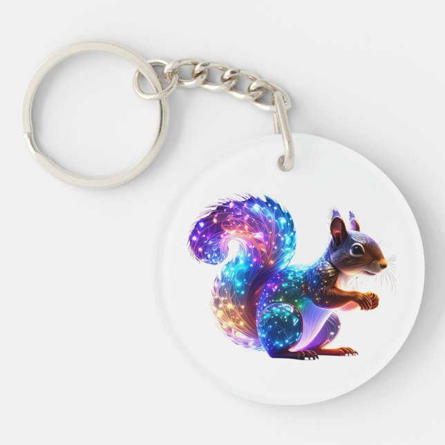 Mixed Colourful Glowing Squirrel Art Key Ring (Front)