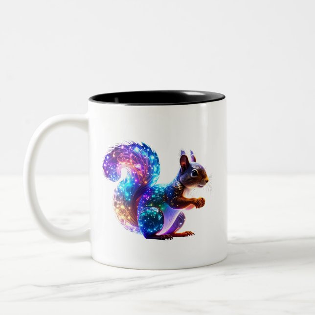 Mixed Colourful Glowing Squirrel Art Two-Tone Coffee Mug (Left)