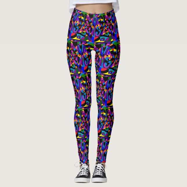 Mixed colours solid block type pattern leggings (Front)