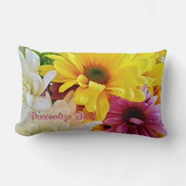 Mixed Daisies Bouquet-Lumbar Pillow (Front)