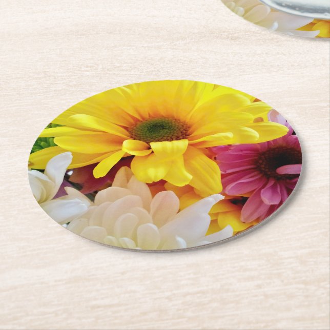 Mixed Daisies Bouquet-Round Coasters (Angled)