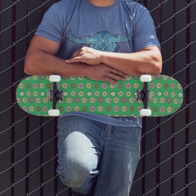 Mixed Doughnuts Pattern Name Green  Skateboard (Outdoor 3)