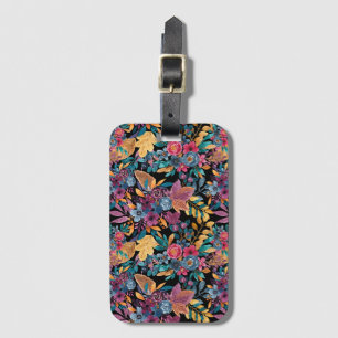 Mixed Fall Floral Leaves Berry Watercolor Pattern Luggage Tag