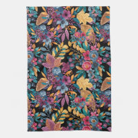 Mixed Fall Floral Leaves Berry Watercolor Pattern