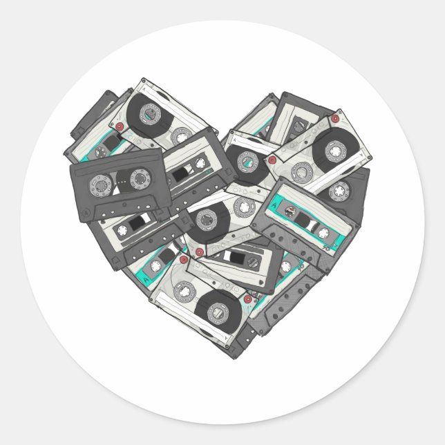 Mixed Feelings Cassette Tape Heart Classic Round Sticker (Front)
