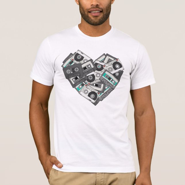Mixed Feelings Cassette Tapes Heart T-Shirt Design (Front)