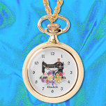 Mixed Floral Sewing Machine Necklace Watch<br><div class="desc">A sewing themed  necklace watch ready to be personalised with her name.  Printed with a black vintage style sewing machine accented with a lavish bouquet of mixed pastel watercolor flowers. Just edit the name text in the "personalise it" button. Your choice of gold tone or silver tone.</div>