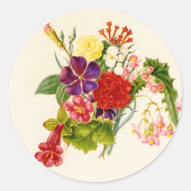 Mixed Flower Bouquet Classic Round Sticker (Front)