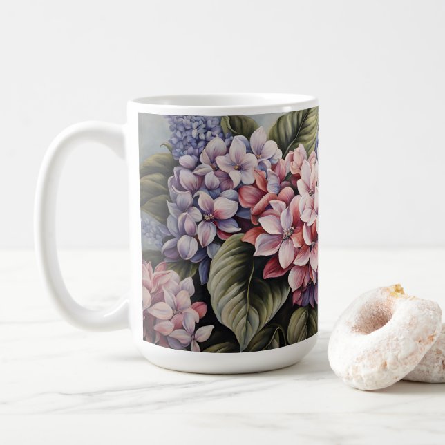 Mixed Flowers - Classic Pastel Flowers Coffee Mug (With Donut)