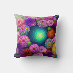 Mixed Flowers, Colourful, Retro Modern Springtime Cushion