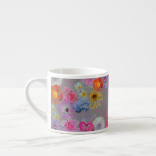Mixed flowers in modern art espresso cup