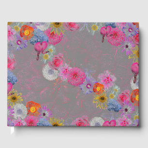 Mixed flowers in modern art guest book