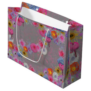 Mixed flowers in modern art large gift bag
