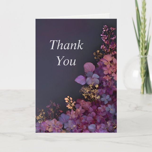 Mixed Flowers on Black Thank You Card  (Front)