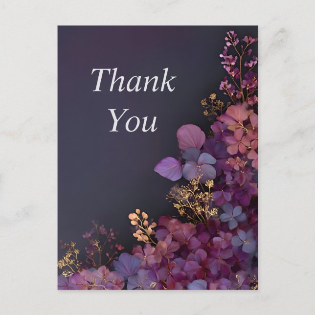 Mixed Flowers on Black Thank You Card (Front)