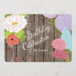 Mixed Flowers on Weathered Wood Birthday Invite