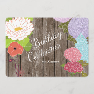 Mixed Flowers on Weathered Wood Birthday Invite