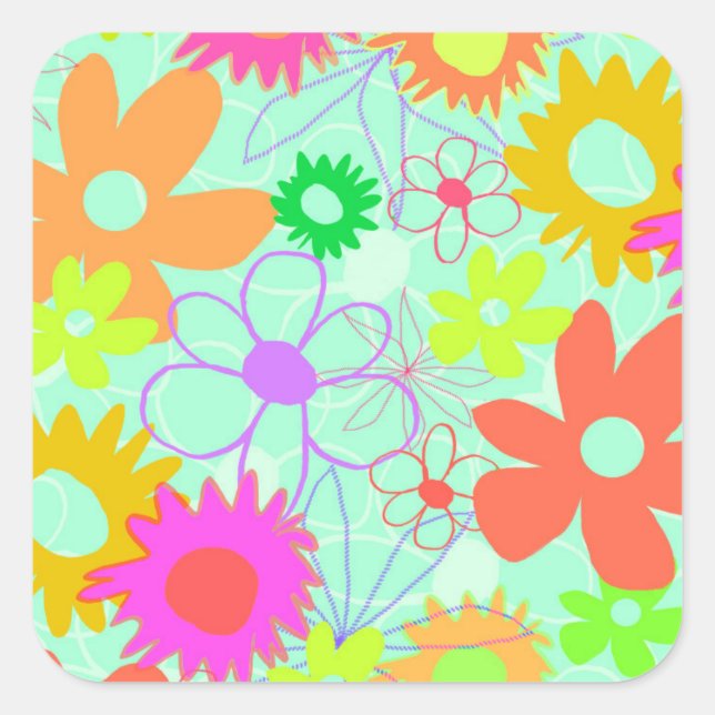 Mixed Flowers Square Sticker (Front)