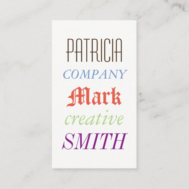 Mixed Fonts (colourful) Business Card (Front)