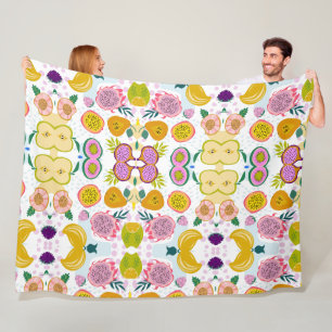 Mixed fruits pattern white background purple pink fleece blanket