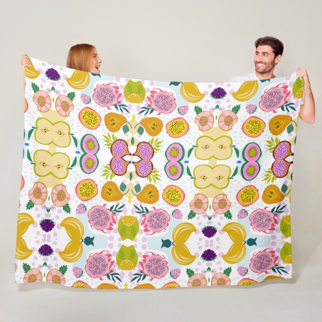 Mixed fruits pattern white background purple pink  fleece blanket (In Situ)