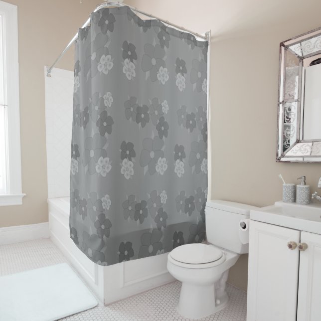 Mixed Greys Flowered Shower Curtain (In Situ)