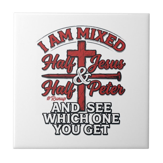 Mixed Jesus and Peter Vintage Christian Humour Tile (Front)