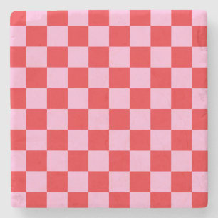 Mixed Light Pink Chequered Stone Coaster