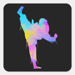Mixed Martial Arts Colorful Silhouette for Girls Square Sticker