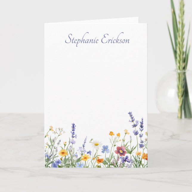 Mixed Meadow Wildflower Personalized Stationery Note Card (Front)