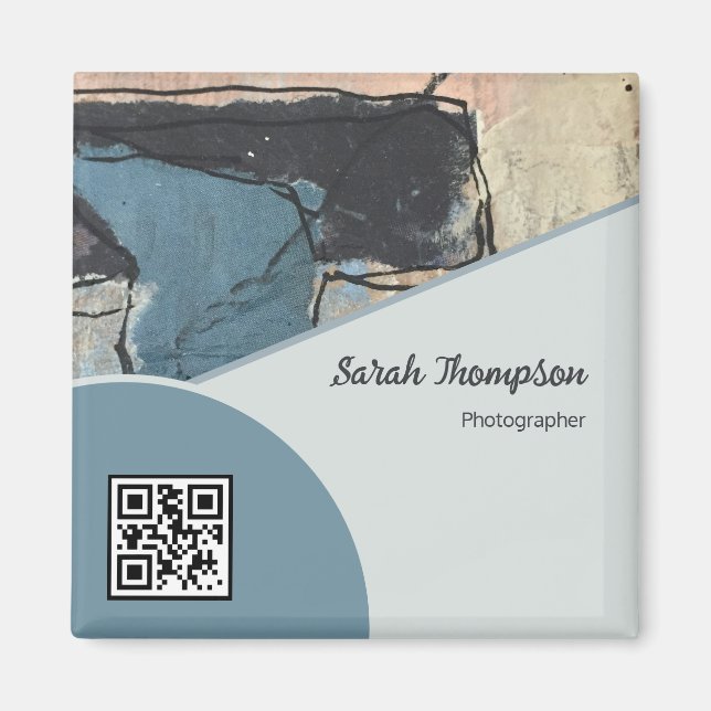 Mixed Media Abstract Grey Grey Blue QR Code Magnet (Front)