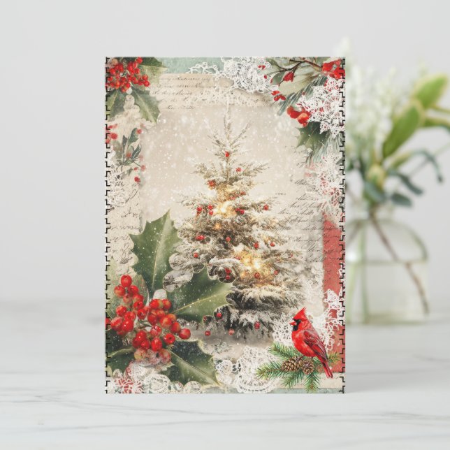 Mixed Media Abstract Vintage Style Christmas Card (Standing Front)