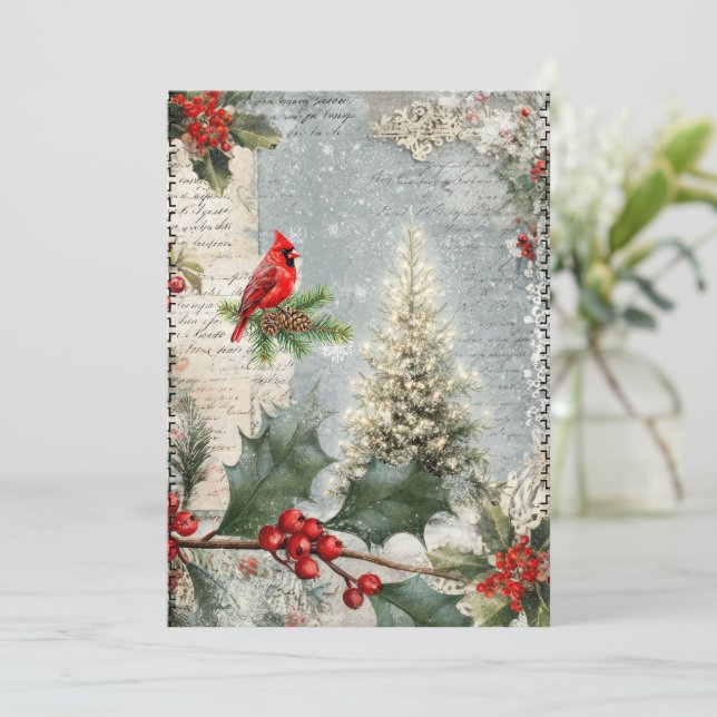 Mixed Media Abstract Vintage Style Christmas Card (Standing Front)